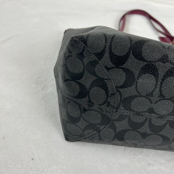 Coach Signature Canvas 5696 City Tote Bag In IM/Brown/Black Cherry-Large - Picture 10 of 16